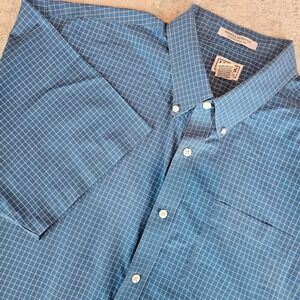 LL Bean Shirt Mens XXL Tall Blue Checked Button Down Wrinkle Short Sleeve cotton